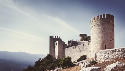 castle ruins, featuring the rugged beauty of crumbling walls and moss-covered stones Old fort for use in war rescue background