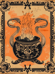 Halloween magic cauldron background with frame
