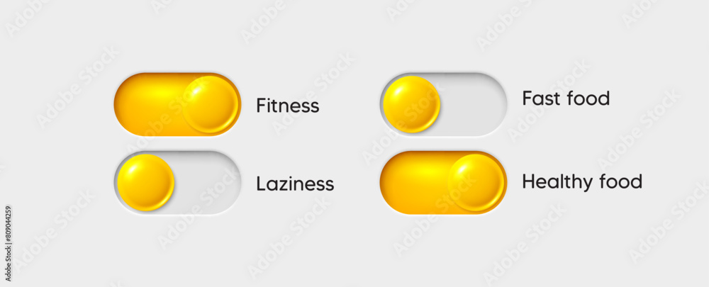 Poster on and off toggle switch buttons. slider switch buttons set. mobile app interface design. toggle cho