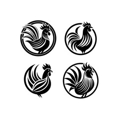 roosters are shown in black and white
