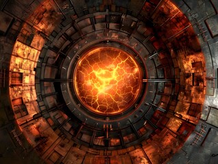 Fototapeta premium Nuclear Fission Illustrated: A 3D Render Depicting the Powerful Split of Atoms in a Reactor Core