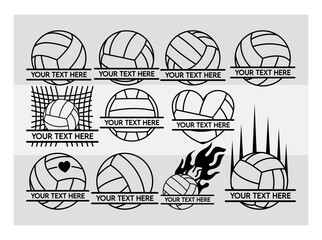 Volleyball Monogram SVG Silhouette Bundle, Volleyball Silhouette, Sports Svg, Fire Volleyball Clipart, Ball Svg, Volleyball Png, Volleyball Svg Images, Cut Files