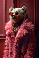 The Profile of A Bear Dressed in Extravagant, Overly Ornate Attire Against A Single-Color Background