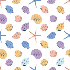 Seamless vector pattern with seashells.