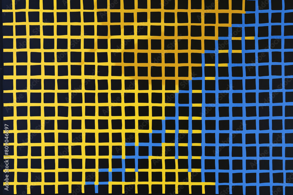 Poster blue and yellow grid with a gradient transition on a dark blue background