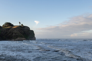 Waves rolling ashore along the coast of the Pacific Ocean in northern California.