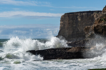 Tumultuous surf along the coast of the Pacific Ocean in northern California.