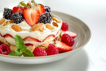 Almond and Vanilla Parfait with Fresh Berries and Fresh Mint