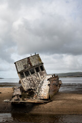 Shipwreck of the S.S. Point Reyes on a beach along Tomales Bay in northern California.