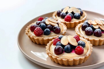 Sophisticated Almond Cream Tartelettes with Fresh Fruit and Dusting of Sugar