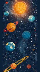Naklejka premium A galaxy of Astronomy, Minimalist cartoon style