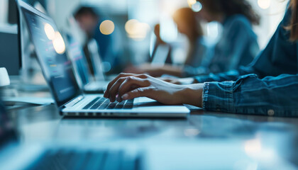 A man is typing on a computer keyboard in front of a computer monitor by AI generated image