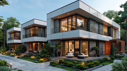 Obraz premium A large house with a lot of windows and a balcony