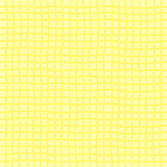 Vector hand drawn crayon checkered pattern. Grunge Doodle Plaid geometrical yellow beige white brush texture. pencil Crossing lines. Abstract pattern.