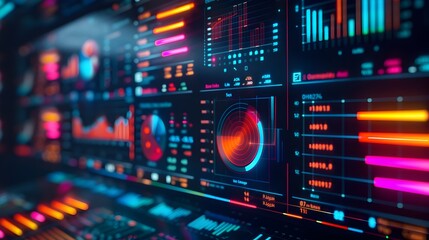 Obraz premium Powered Data Analytics Dashboard with Sleek Modern Interface and Vibrant Visualizations