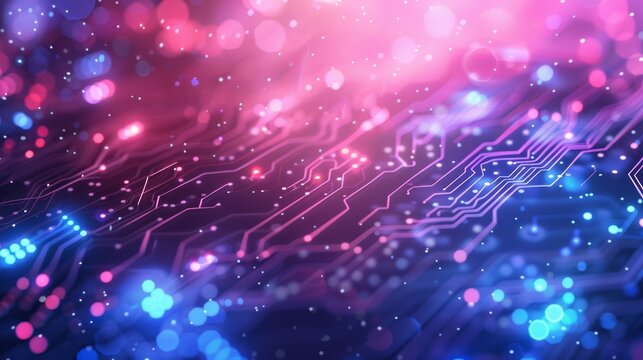 Abstract digital technology futuristic circuit blue pink background, Cyber science tech, Innovation communication future