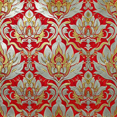 Repeating floral motifs in a seamless design suitable for wallpaper or fabric