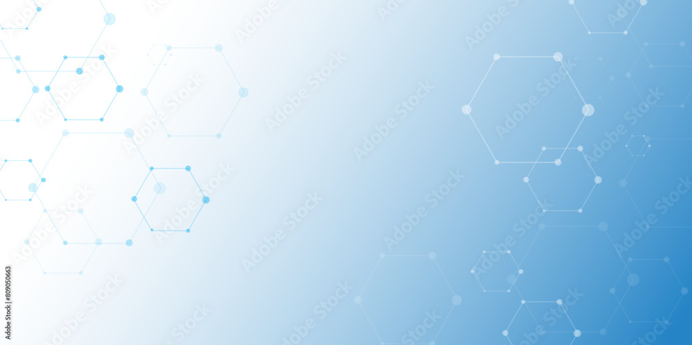 Poster Modern futuristic background of the scientific hexagonal pattern. Abstract blue and white gradient background. Vector abstract graphic design banner pattern background template science concept. 