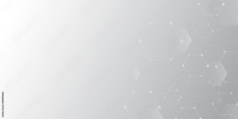 Poster Modern futuristic background of the scientific hexagonal pattern. Abstract white and grey gradient background. Vector abstract graphic design banner pattern background template science concept. 