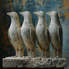Elegant Stone Bird Sculptures on Textured Backdrop 