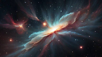 Nebula cloud with glowing stars makes a mystical space background