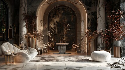 Immerse yourself in the exquisite beauty of a sanctuary adorned with the finest materials and...