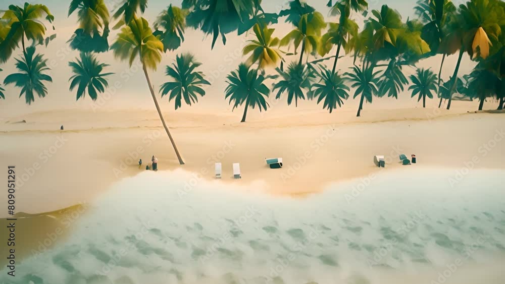 Poster aerial view of beach with palm trees generative ai