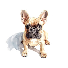Fototapeta premium Watercolor illustration of french bulldog on white background