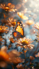 Biodiversity and Pollinators: Photo Realistic Butterfly Icon on Flower Emphasizing Their Essential Role in Maintaining a Healthy Planet