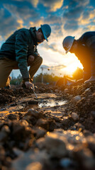 Photo realistic: Civil Engineers Performing Soil Testing for Stable Foundation