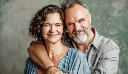 Fototapeta premium mid-aged loving couple, man and woman showing their deep feelings for each other