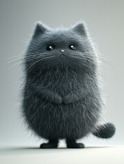 Adorable fluffy gray cat standing on hind legs with paws on ground in 3D ing illustration