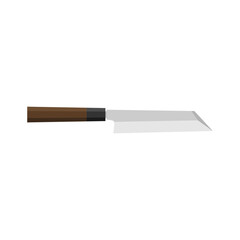 Mukimono, Japanese kitchen knife for vegetables flat design vector illustration isolated on white background. A traditional Japanese kitchen knife with a steel blade and wooden handle.