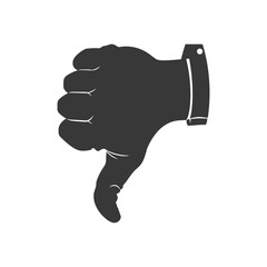 Silhouette thumb down bad or dislike symbol logo black color only