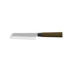 Mukimono, Japanese kitchen knife for vegetables flat design vector illustration isolated on white background. A traditional Japanese kitchen knife with a steel blade and wooden handle.