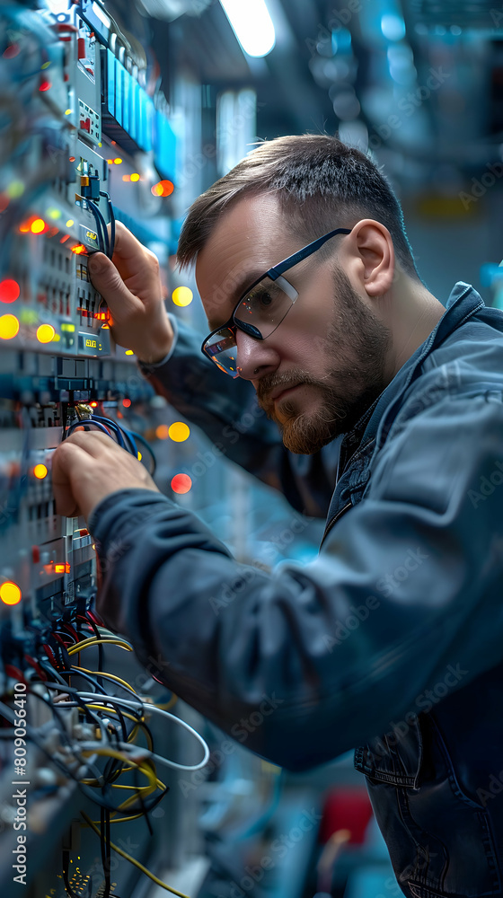 Poster photo realistic as electrical engineer configuring control system concept - an electrical engineer a