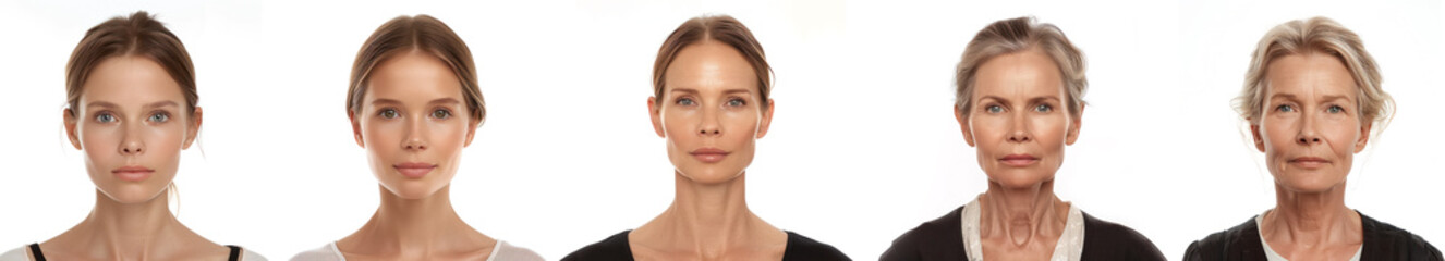 woman in deferent age and stages of life, women in one family in various generations, ageing cycle aging process of Caucasian blond beautiful woman