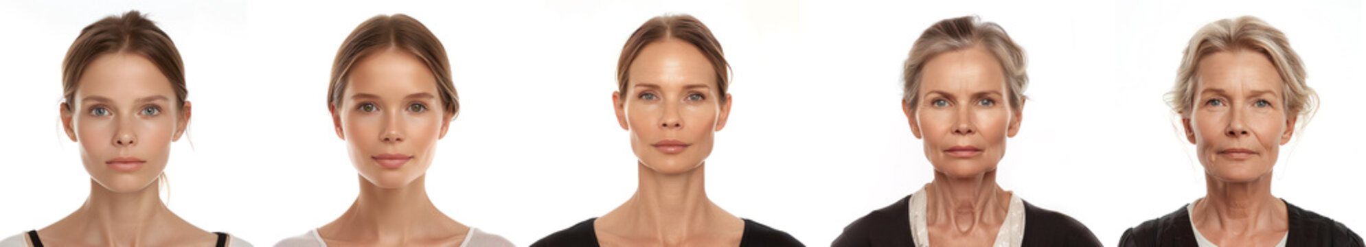 woman in deferent age and stages of life, women in one family in various generations, ageing cycle aging process of Caucasian blond beautiful woman