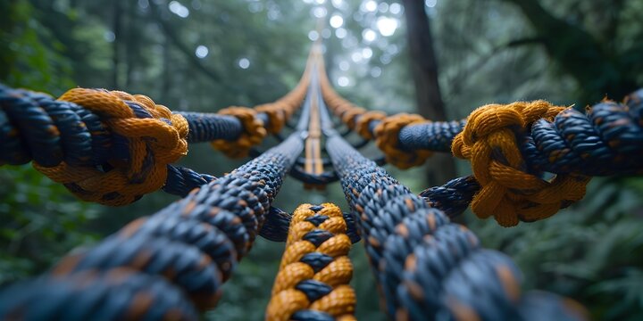Fototapeta Challenging Outdoor Adventure Bridge Builds Resilient Leadership Skills