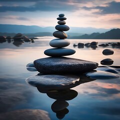 Rock stone balancing in the calm water
