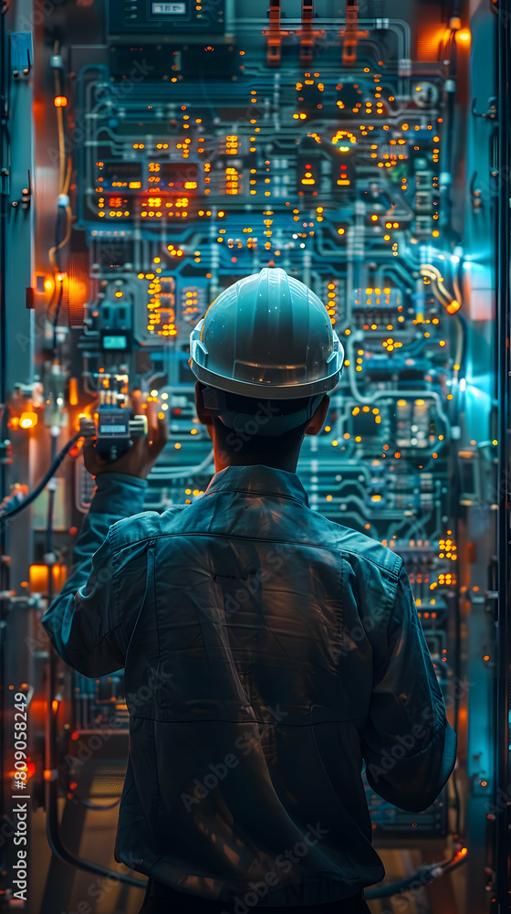 Poster creating and updating electrical design standards: a photo realistic view of an electrical engineer 
