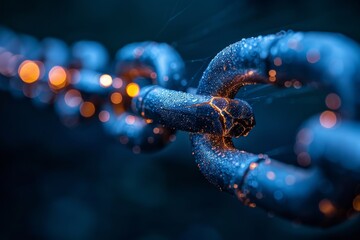 A modern 3D render of a high-tech DNA molecular structure with a focus on precision and fine details in blue and orange hues