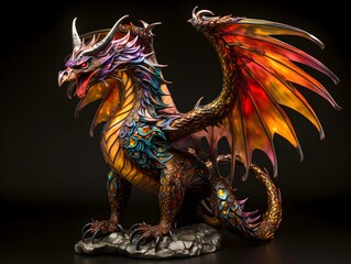 Colorful dragon isolated on black background. 3d render illustration.