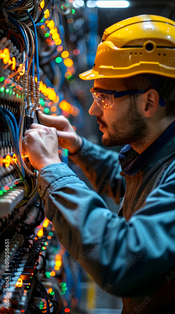 Poster professional electrical inspectors testing circuits to ensure safe and operational electrical system