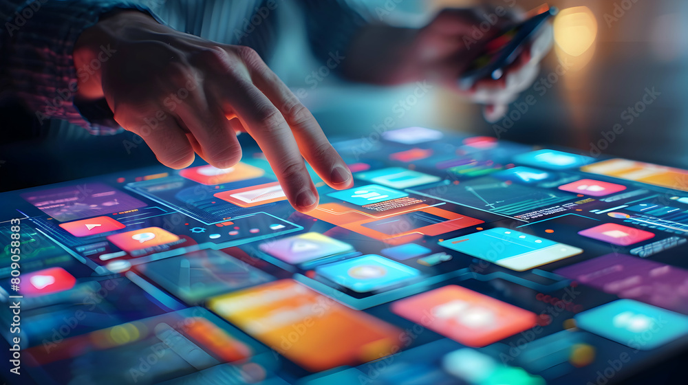 Poster entrepreneur creating mobile app prototype for improved user experience and market fit