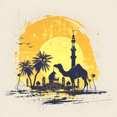 Eid al adha islamic logo t-shirt, card, poster design.Eid al adha, eid al fitr concept illustration ,Generative Ai