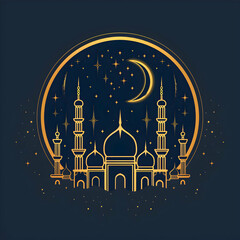 Eid al adha islamic line art ,logo, t-shirt, poster design.Eid al adha, eid al fitr concept illustration background,Generative Ai