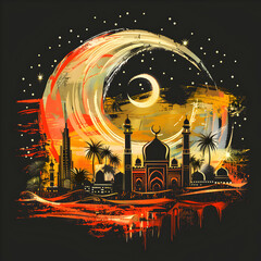 watercolor Eid al adha islamic logo, t-shirt, poster, design.Eid al adha, eid al fitr concept illustration background,Generative Ai