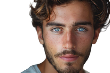 Fototapeta premium Portrait of handsome brunette man on isolated transparent background