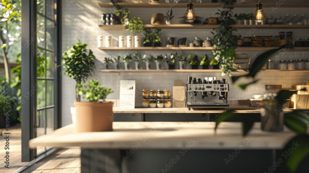Poster a room showcasing an assortment of plants and bottles neatly arranged on shelves, creating a harmoni